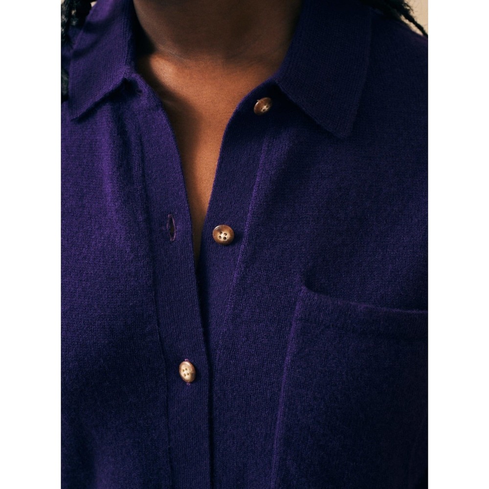 Faherty Cloud Cashmere Sweater Shirt Purple Button Front Medium Quiet Luxury - Picture 5 of 16